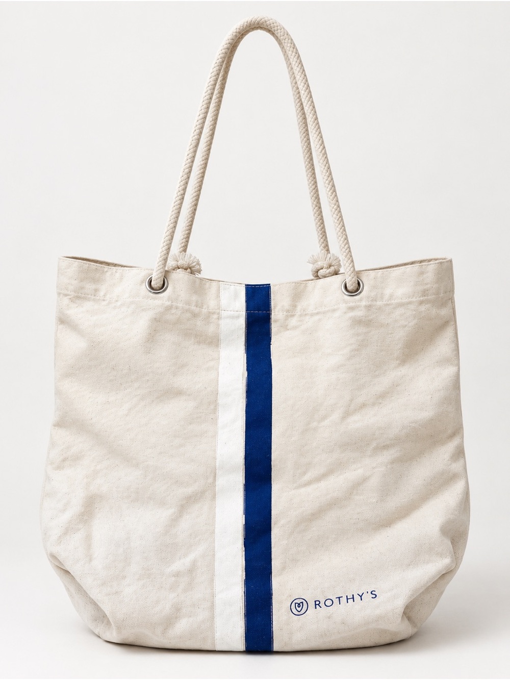 Rothy’s Canvas Stripe Tote Bag – Cream/Navy – Rope Handles